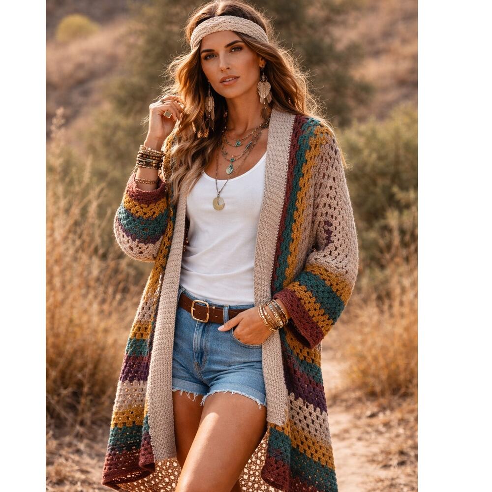 No tag multicolor crochet sweater size XL